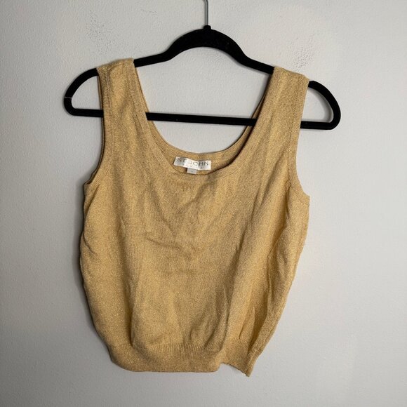 St. John Basics Women's Medium Gold Vintage Santana Knit Scoop Neck Tank Top - Picture 2 of 2